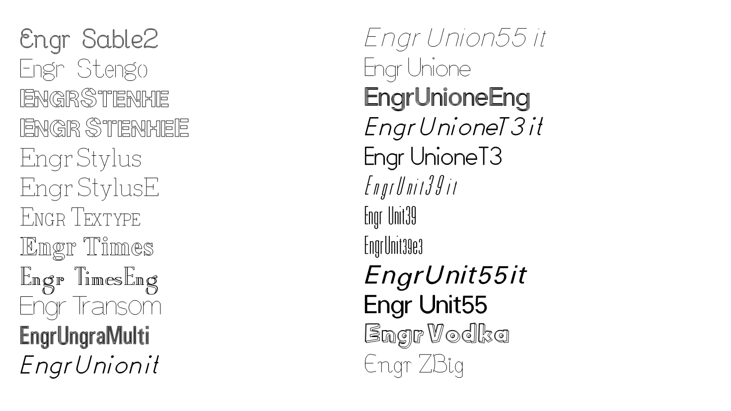 104 high-quality fonts for engraving preview 1