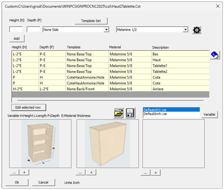 WinPCSIGN CNC - Interface du Module Cabinet - Selection de Cabinet